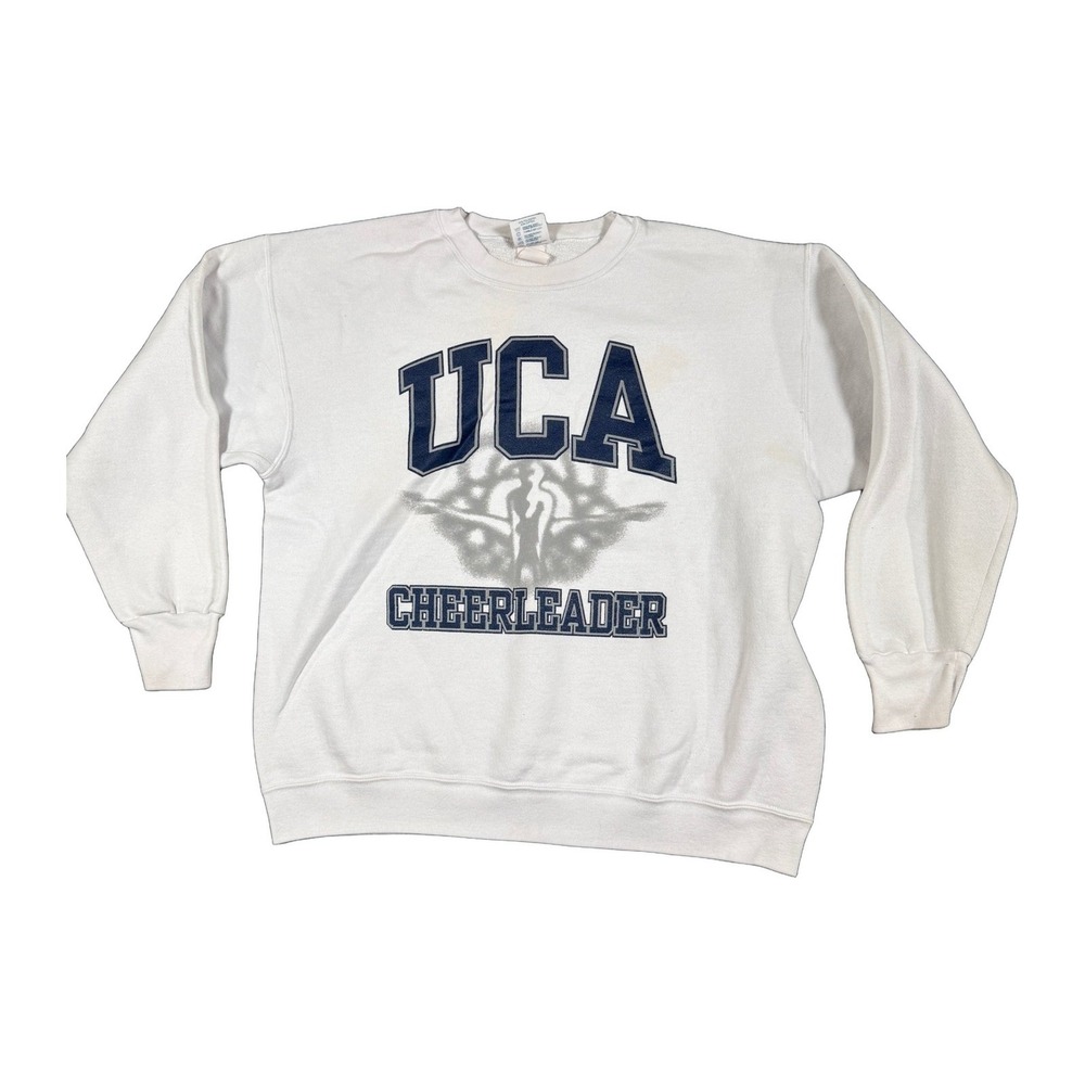 Delta Vintage UCA Cheerleader Sweatshirt White Graphic XL Made in USA 90s